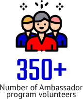 350+ Number of Ambassador program volunteers